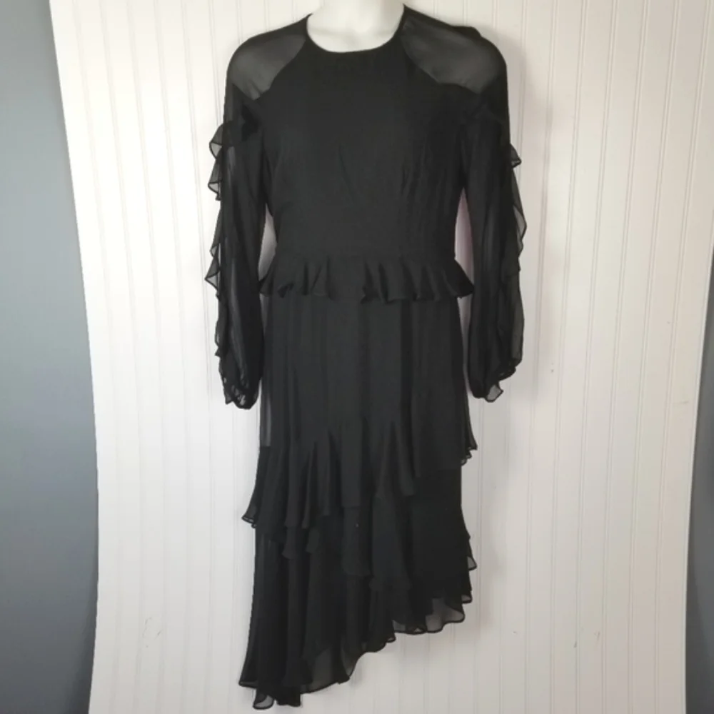 Cooper St Tiered Dress Size 10 Black Lined Asymmetric Long Sleeve Sleeve Ruffles - Picture 12 of 12